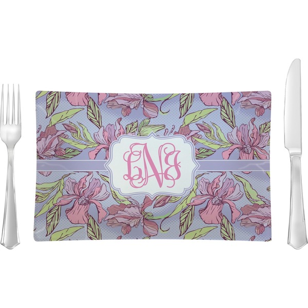 Custom Orchids Rectangular Glass Lunch / Dinner Plate - Single or Set (Personalized)