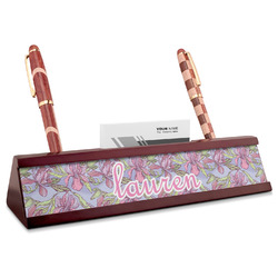 Orchids Red Mahogany Nameplate with Business Card Holder (Personalized)