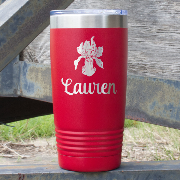 Custom Orchids 20 oz Stainless Steel Tumbler - Red - Single Sided (Personalized)