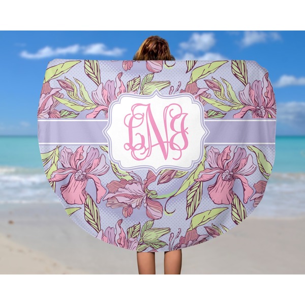 Orchids Round Beach Towel - In Use