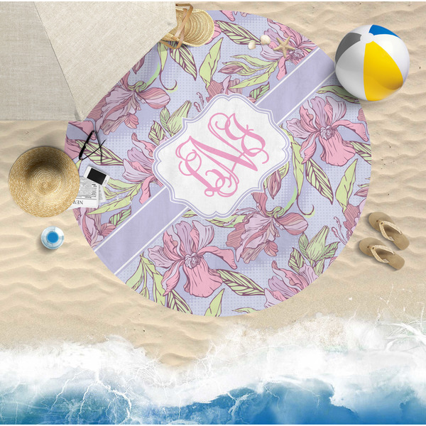 Orchids Round Beach Towel Lifestyle