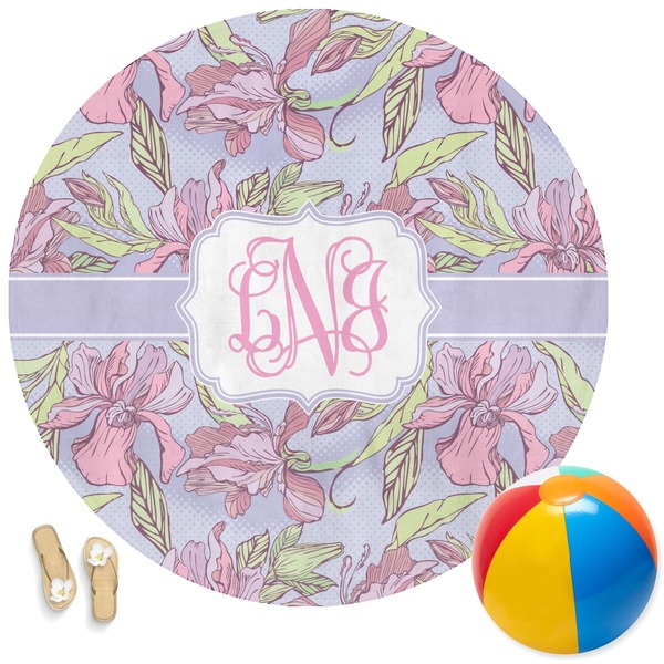 Custom Orchids Round Beach Towel (Personalized)