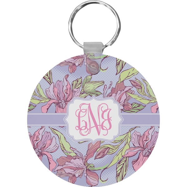Custom Orchids Round Plastic Keychain (Personalized)