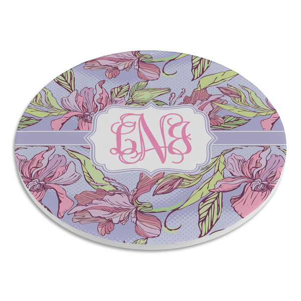 Orchids Round Stone Trivet - Angle View