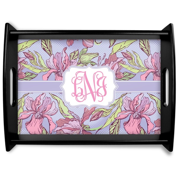 Custom Orchids Black Wooden Tray - Large (Personalized)