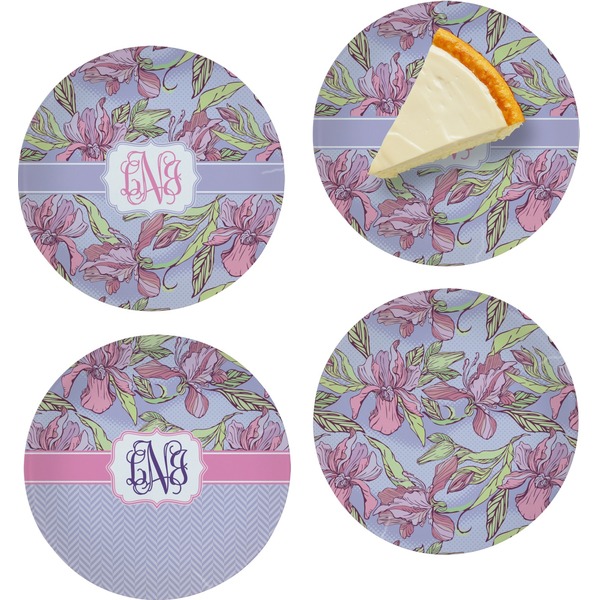 Custom Orchids Set of 4 Glass Appetizer / Dessert Plate 8" (Personalized)