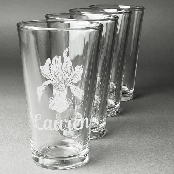 Custom Orchids Pint Glasses - Engraved (Set of 4) (Personalized)