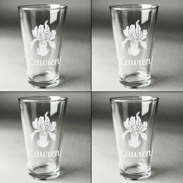 Orchids Set of Four Engraved Beer Glasses - Individual View