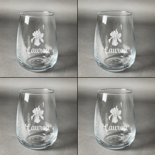 Orchids Set of Four Personalized Stemless Wineglasses (Approval)