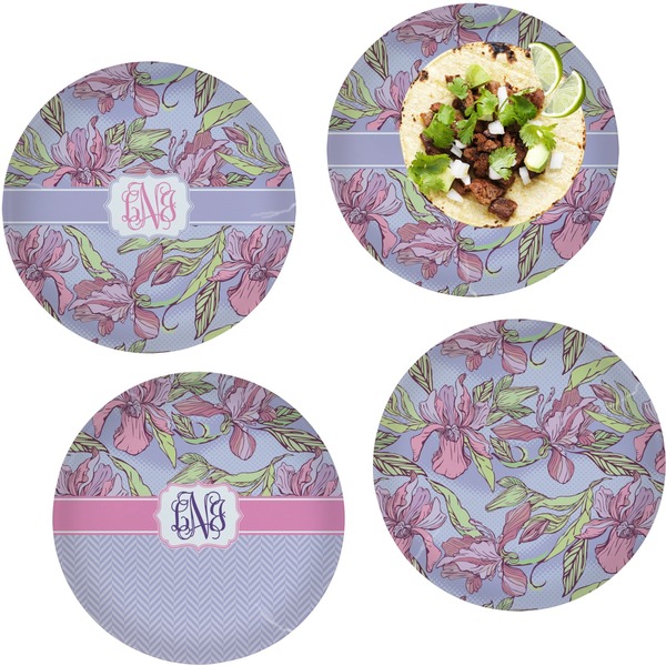 Custom Orchids Set of 4 Glass Lunch / Dinner Plate 10" (Personalized)