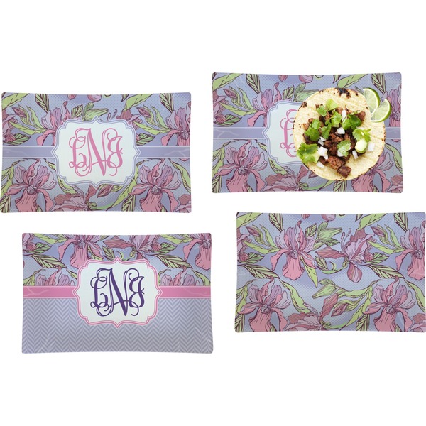 Custom Orchids Set of 4 Glass Rectangular Lunch / Dinner Plate (Personalized)