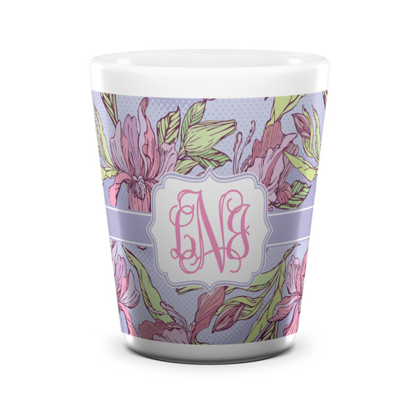 Custom Orchids Ceramic Shot Glass - 1.5 oz - White - Set of 4 (Personalized)