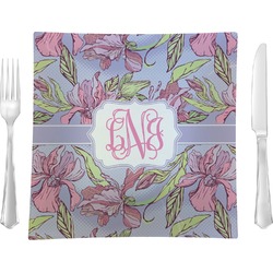 Orchids 9.5" Glass Square Lunch / Dinner Plate- Single or Set of 4 (Personalized)