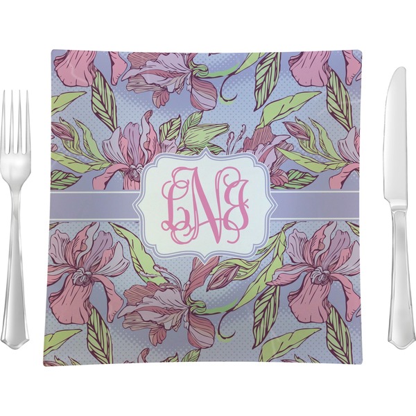 Custom Orchids 9.5" Glass Square Lunch / Dinner Plate- Single or Set of 4 (Personalized)
