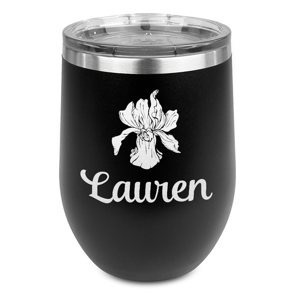 Custom Orchids Stemless Stainless Steel Wine Tumbler - Black - Double Sided (Personalized)