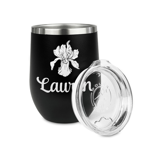 Orchids Stainless Wine Tumblers - Black - Single Sided - Alt View