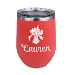 Orchids Stemless Stainless Steel Wine Tumbler - Coral - Double Sided (Personalized)