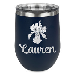 Orchids Stemless Stainless Steel Wine Tumbler - Navy - Double Sided (Personalized)