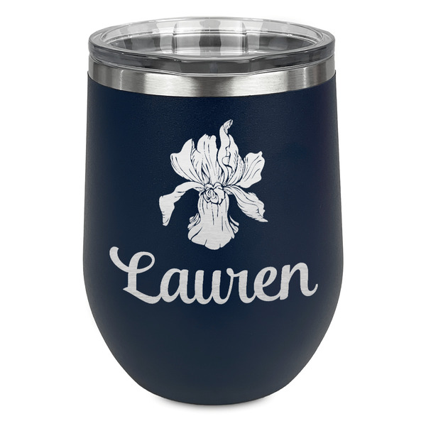 Custom Orchids Stemless Stainless Steel Wine Tumbler - Navy - Single Sided (Personalized)