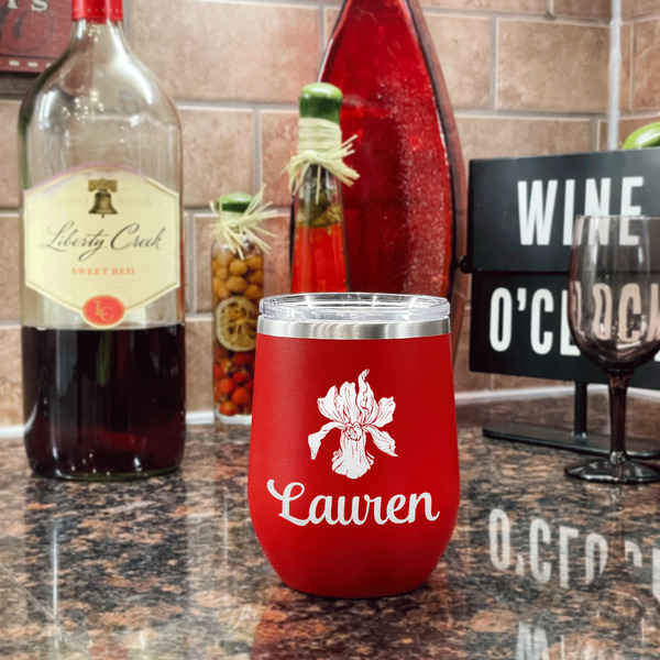 Orchids Stainless Wine Tumblers - Red - Single Sided - In Context
