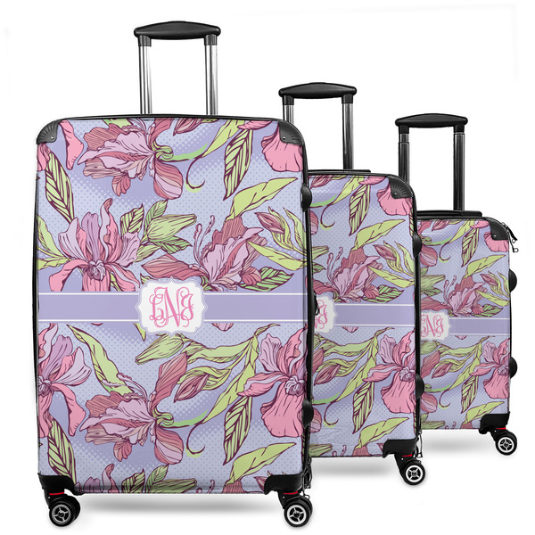 Custom Orchids 3 Piece Luggage Set - 20" Carry On, 24" Medium Checked, 28" Large Checked (Personalized)