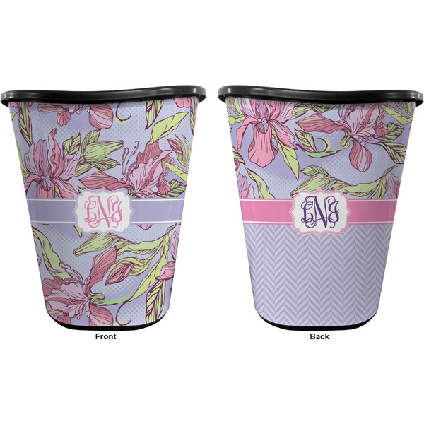 Orchids Trash Can Black - Front and Back - Apvl