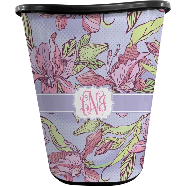Custom Orchids Waste Basket - Double Sided (Black) (Personalized)