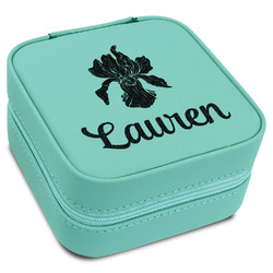 Orchids Travel Jewelry Box - Teal Leather (Personalized)