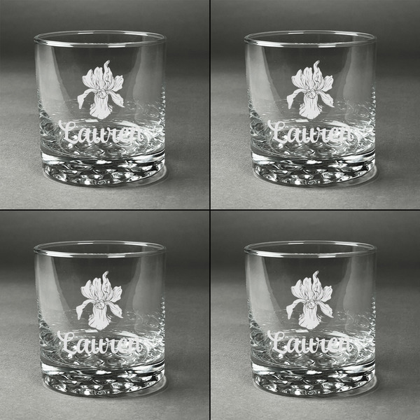 Orchids Whiskey Glasses - Set of 4 all Engraved