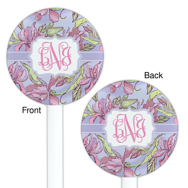 Orchids White Plastic 5.5" Stir Stick - Double Sided - Round - Front & Back