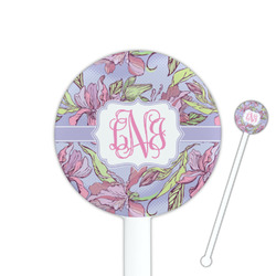 Orchids 5.5" Round Plastic Stir Sticks - White - Single Sided (Personalized)