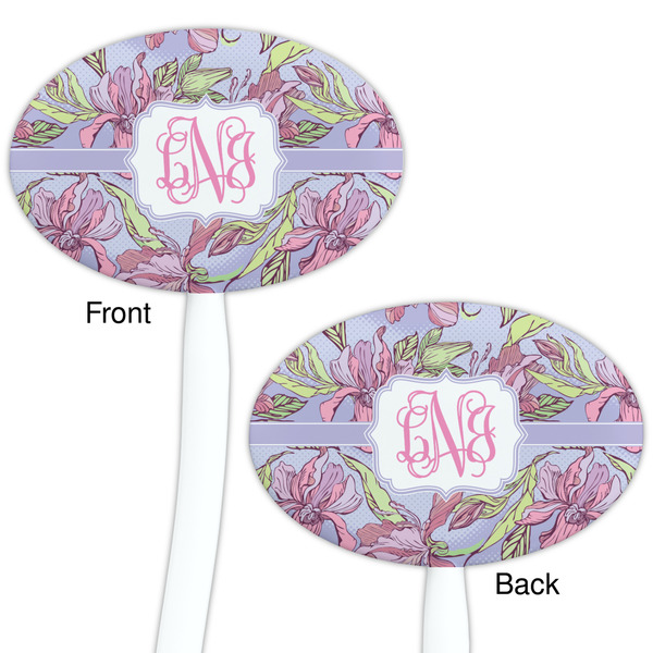 Orchids White Plastic 7" Stir Stick - Double Sided - Oval - Front & Back