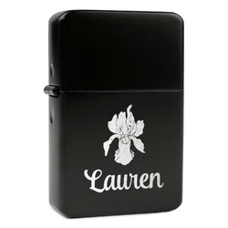 Orchids Windproof Lighter - Black - Single Sided & Lid Engraved (Personalized)