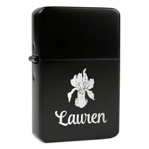 Custom Orchids Windproof Lighter - Black - Single Sided & Lid Engraved (Personalized)