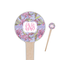 Orchids 4" Round Wooden Food Picks - Single Sided (Personalized)