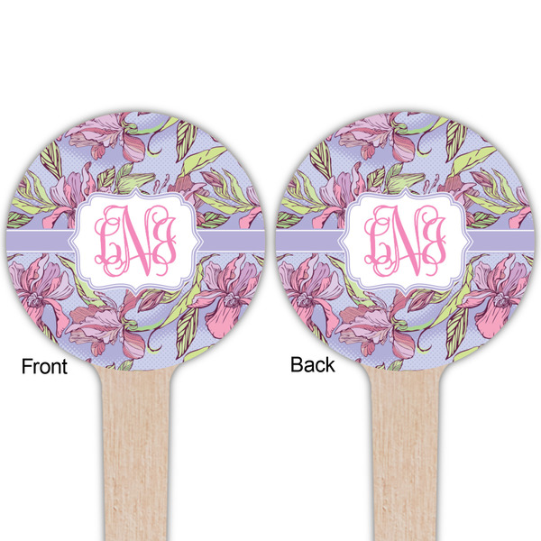 Orchids Wooden 4" Food Pick - Round - Double Sided - Front & Back