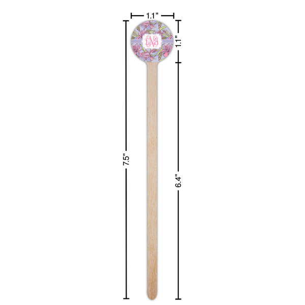 Orchids Wooden 7.5" Stir Stick - Round - Dimensions