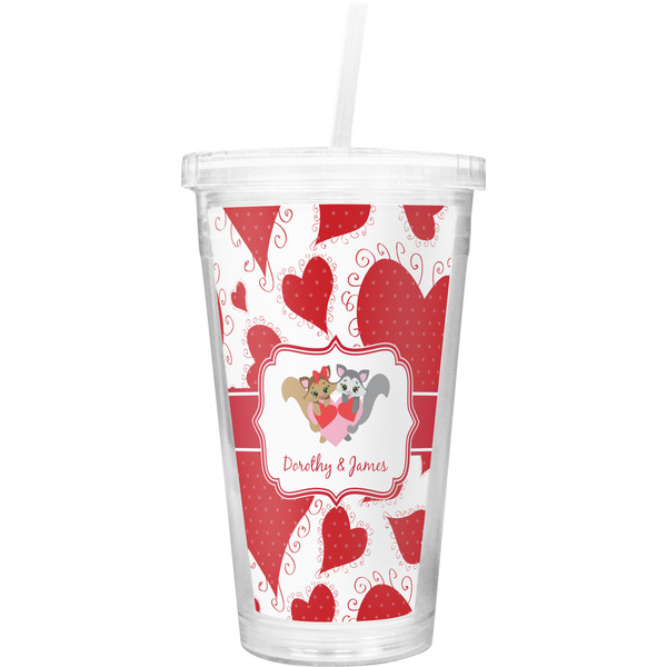 Custom Cute Raccoon Couple Double Wall Tumbler with Straw (Personalized)