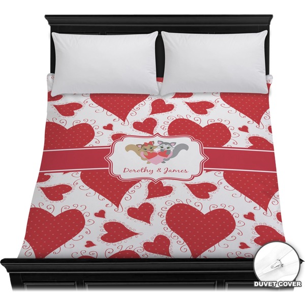 Custom Cute Raccoon Couple Duvet Cover - Full / Queen (Personalized)