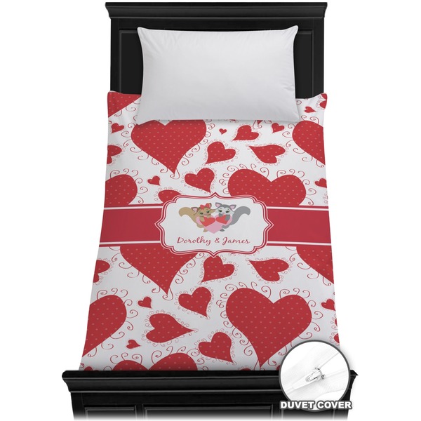 Custom Cute Raccoon Couple Duvet Cover - Twin (Personalized)