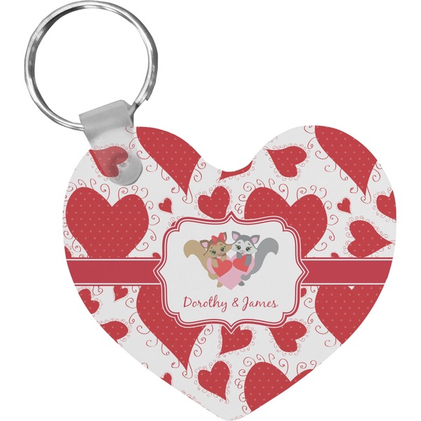 Custom Cute Squirrel Couple Heart Plastic Keychain w/ Couple's Names