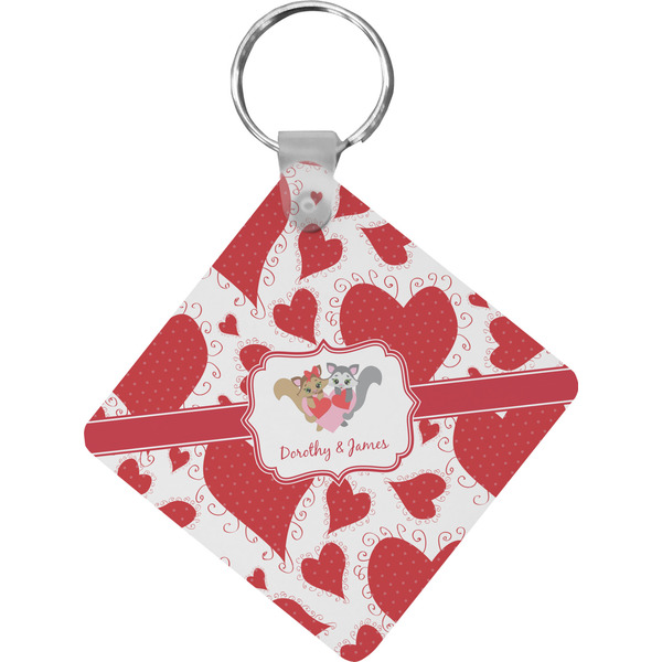 Custom Cute Squirrel Couple Diamond Plastic Keychain w/ Couple's Names