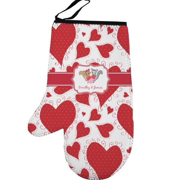 Cute Raccoon Couple Personalized Oven Mitt - Left