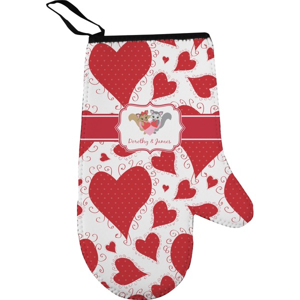 Custom Cute Raccoon Couple Right Oven Mitt (Personalized)