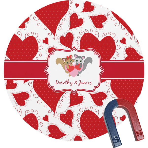 Custom Cute Squirrel Couple Round Fridge Magnet (Personalized)