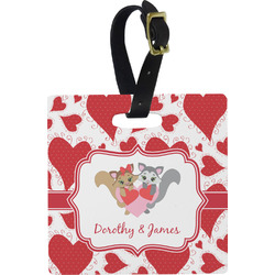 Cute Squirrel Couple Plastic Luggage Tag - Square w/ Couple's Names
