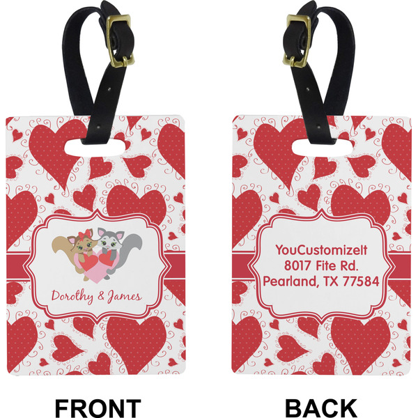 Cute Raccoon Couple Rectangle Luggage Tag (Front + Back)