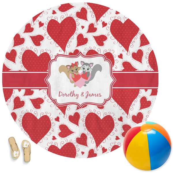 Custom Cute Raccoon Couple Round Beach Towel (Personalized)
