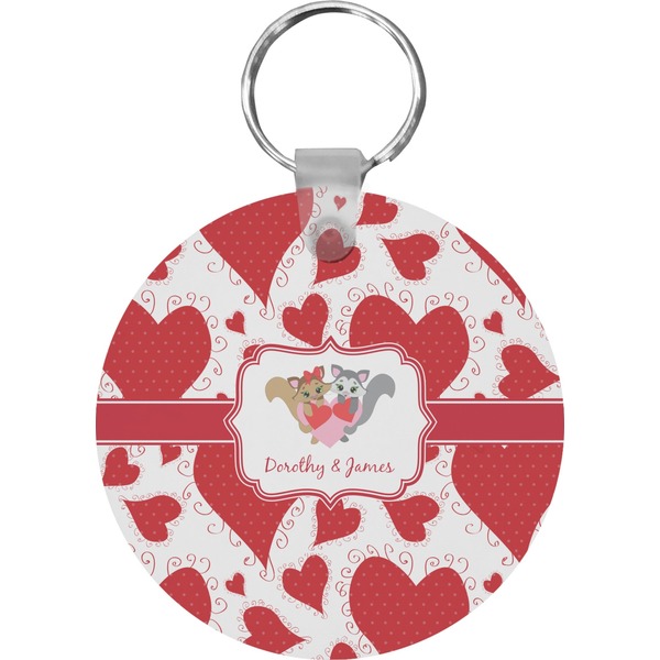 Cute Raccoon Couple Round Keychain (Personalized)