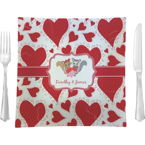 Custom Cute Squirrel Couple 9.5" Glass Square Lunch / Dinner Plate- Single or Set of 4 (Personalized)